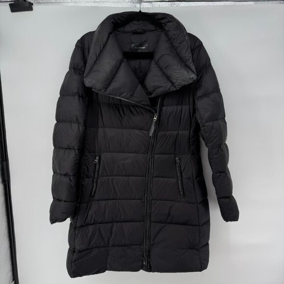 Mackage Women’s Down Coat Black Asymmetrical Zip Puffer Jacket Size L Goose Down - Picture 2 of 8